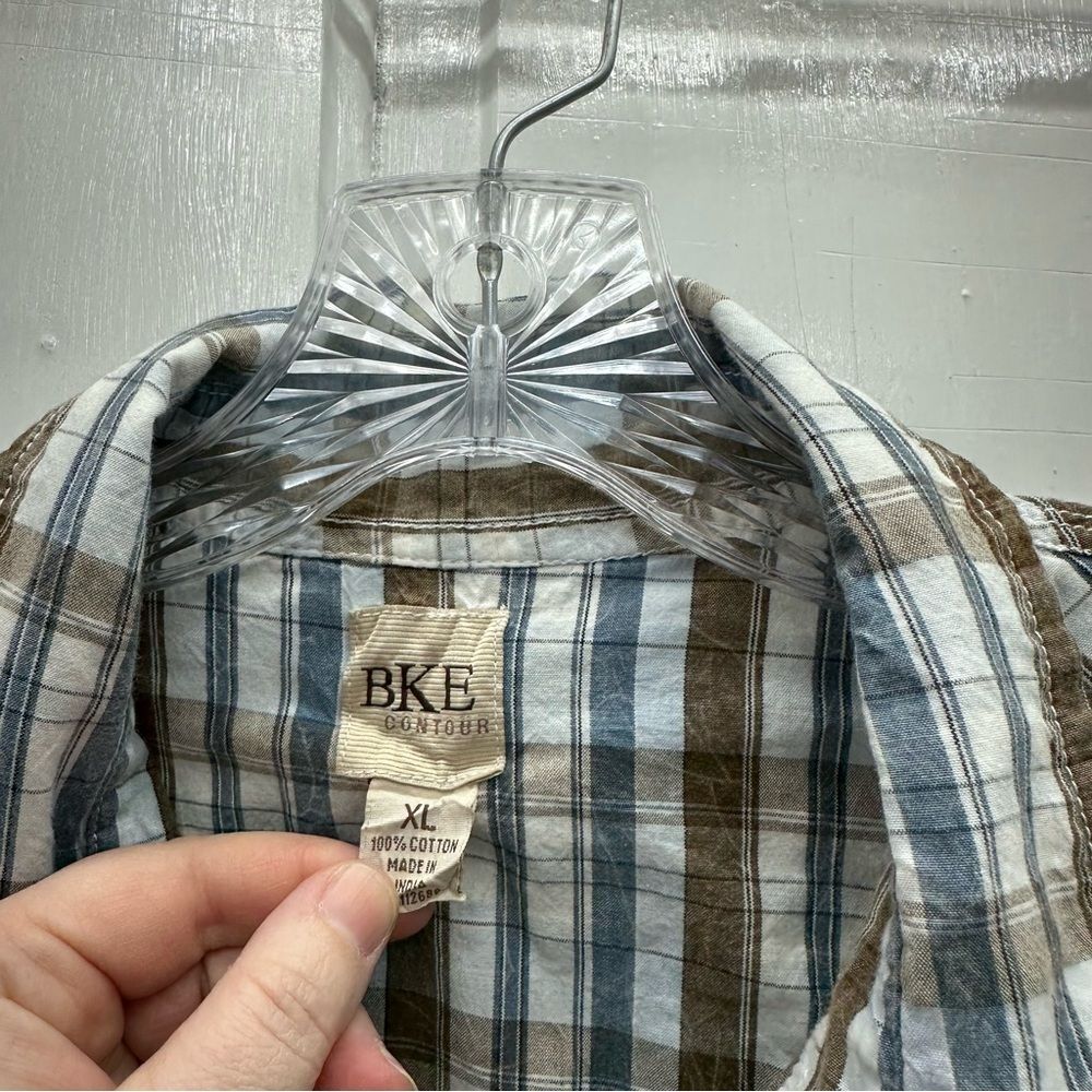 BKE western pearl‎ snap button down long sleeve shirt men's xl blue brown - Picture 4 of 4